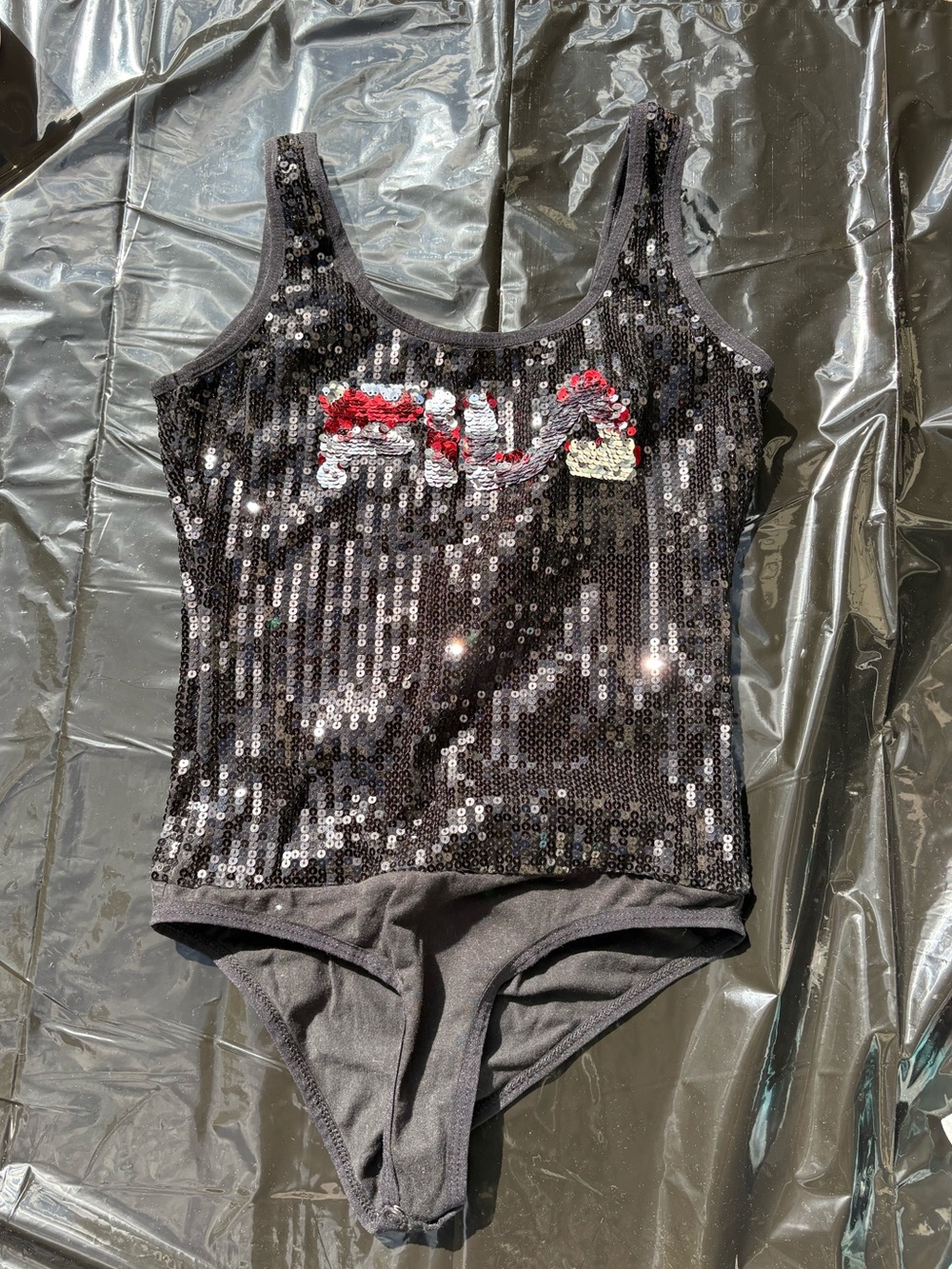 FILA Black Sequin bodysuit size women small.